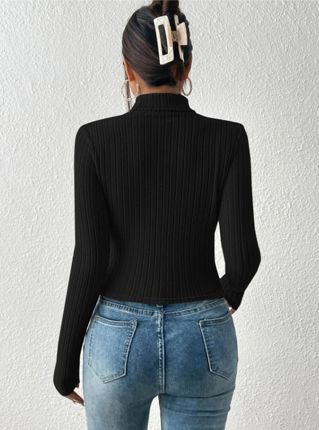 Women’s Hollow Slim-Fit Turtleneck Hoodie
