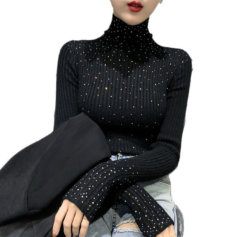 Thick Sequined High-Collar Pullover