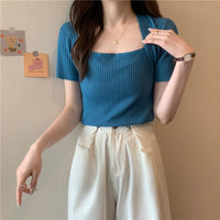 Slim Fit Bingshuang Silk Square Neck Top