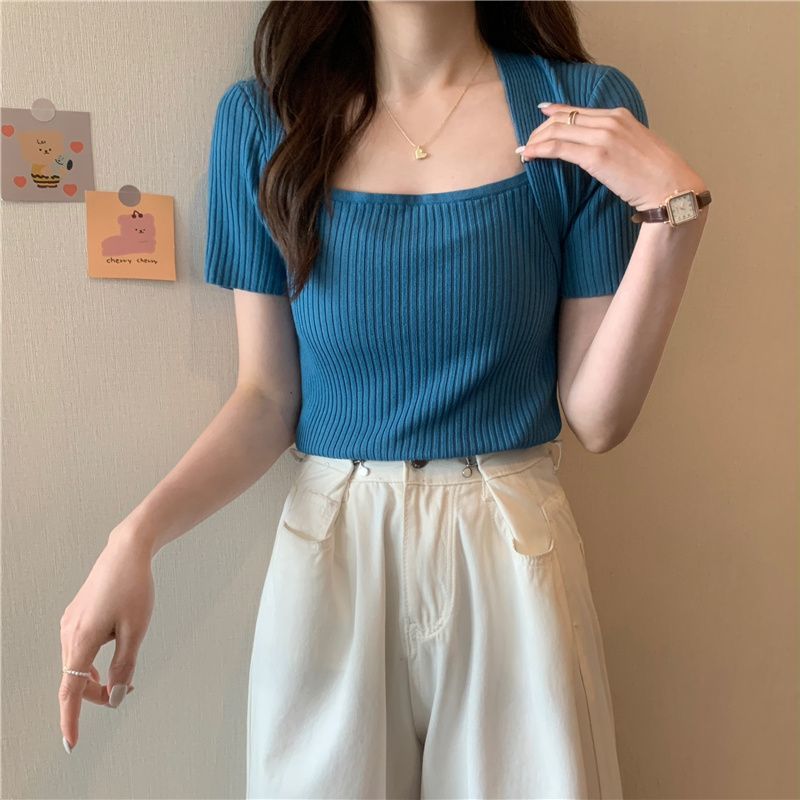 Slim Fit Bingshuang Silk Square Neck Top