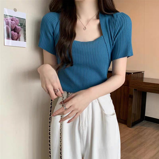 Slim Fit Bingshuang Silk Square Neck Top