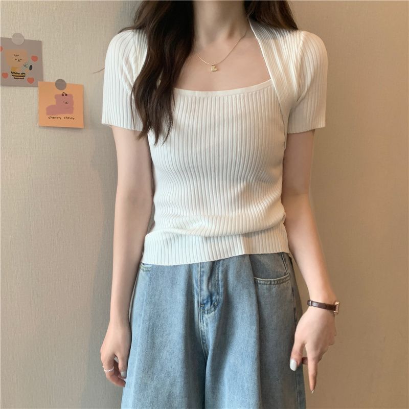 Slim Fit Bingshuang Silk Square Neck Top