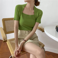 Slim Fit Bingshuang Silk Square Neck Top