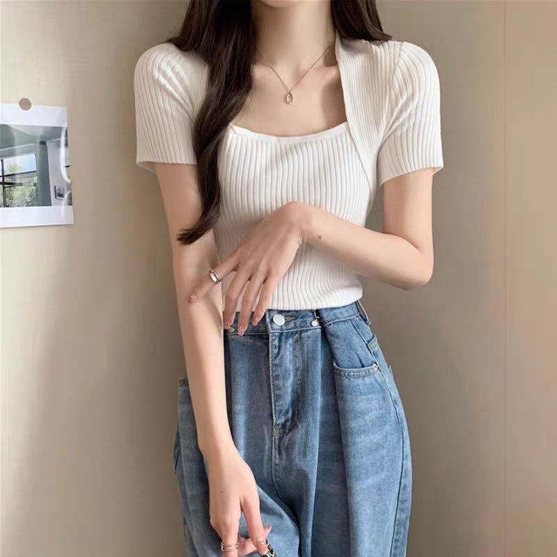 Slim Fit Bingshuang Silk Square Neck Top