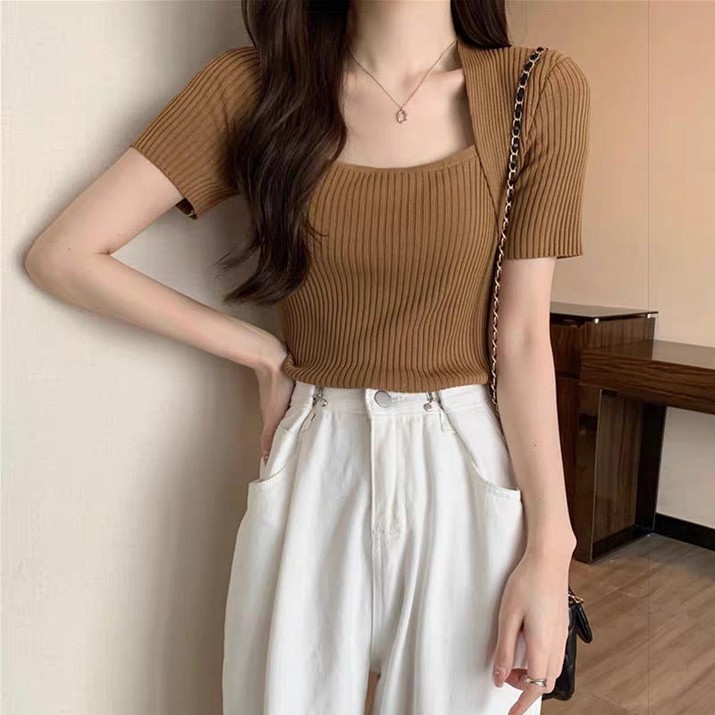Slim Fit Bingshuang Silk Square Neck Top