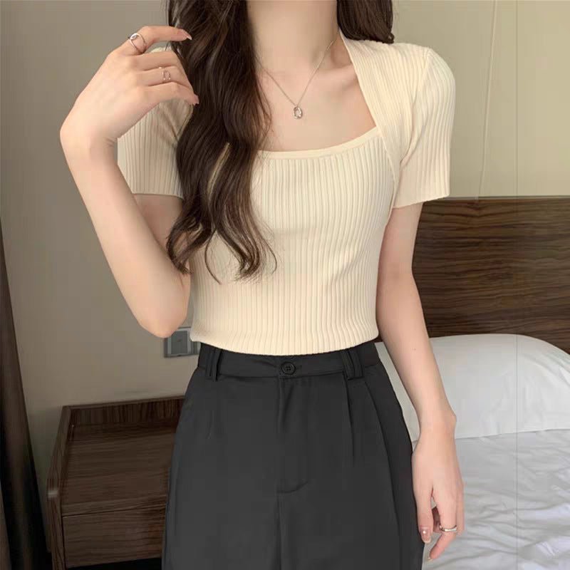 Slim Fit Bingshuang Silk Square Neck Top