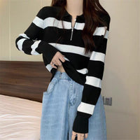 Loose Striped POLO Collar Pullover