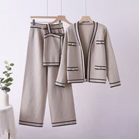 Knit Cardigan, Vest & Wide Pants Set