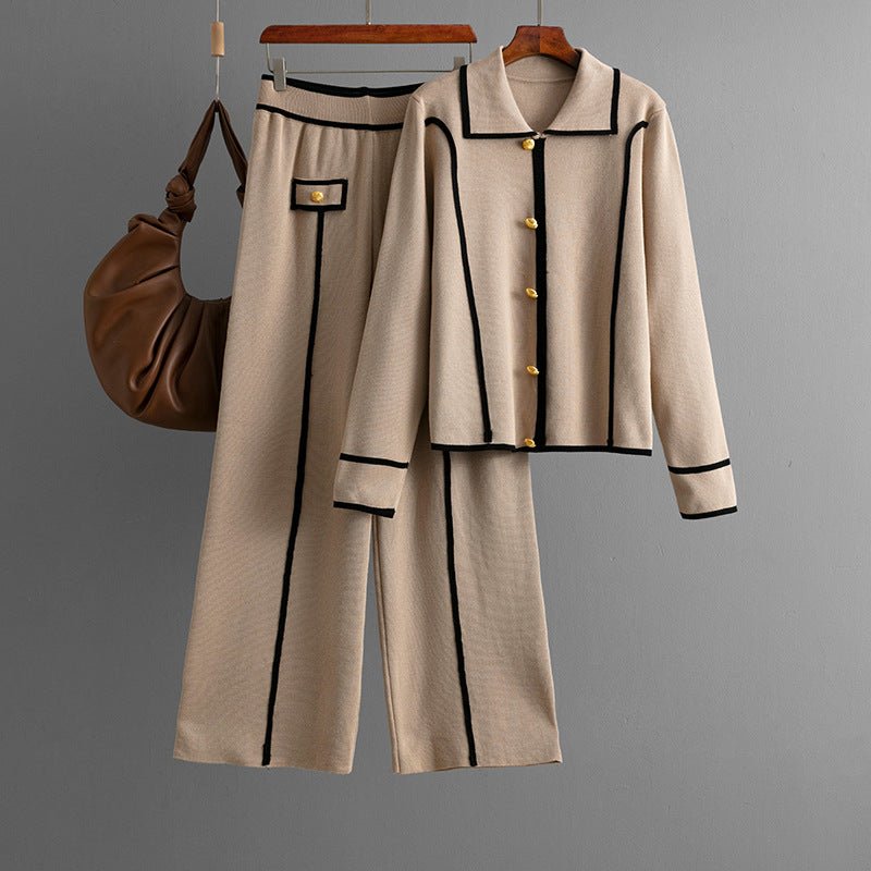 Polo Collar Sweater & Wide Pants Set