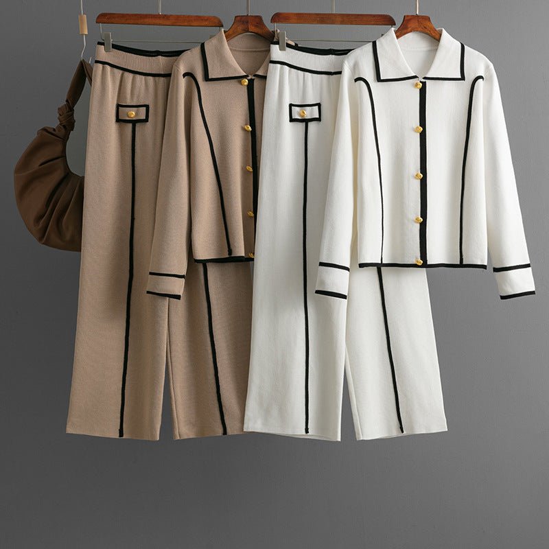 Polo Collar Sweater & Wide Pants Set