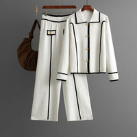 Polo Collar Sweater & Wide Pants Set