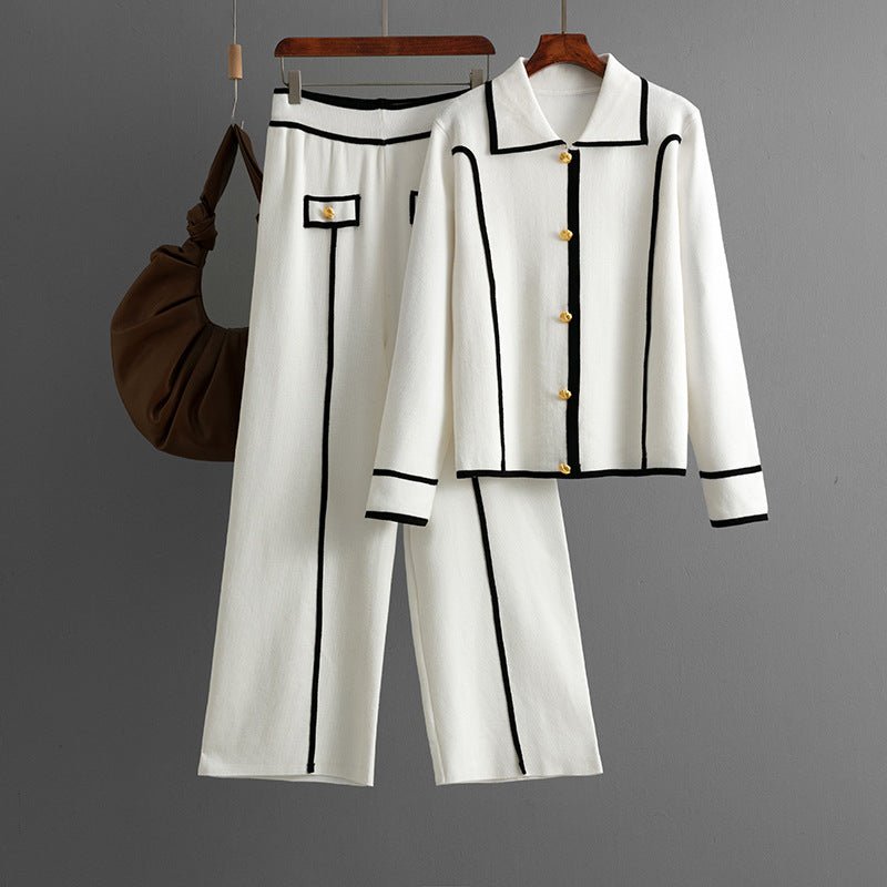Polo Collar Sweater & Wide Pants Set