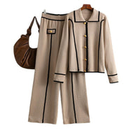 Polo Collar Sweater & Wide Pants Set