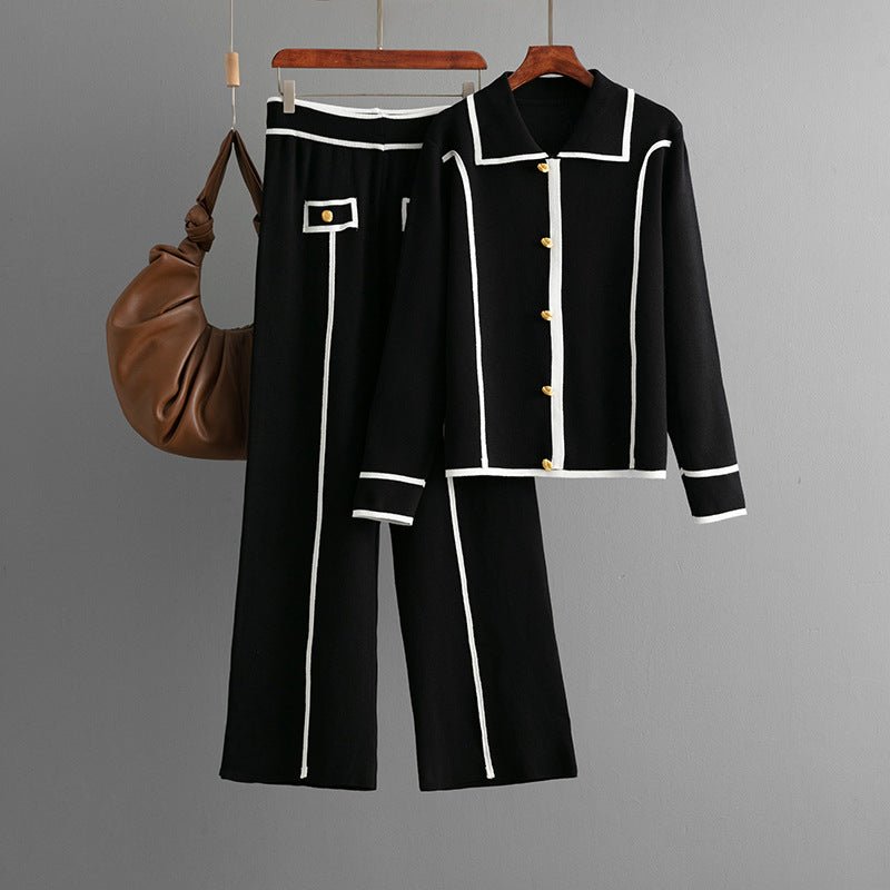Polo Collar Sweater & Wide Pants Set