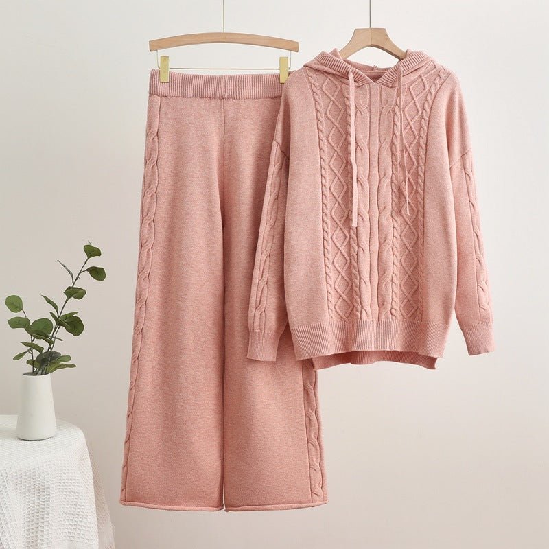 Hooded Drawstring Sweater & Wide Pants Set