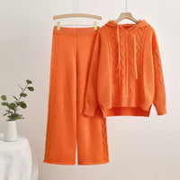 Hooded Drawstring Sweater & Wide Pants Set