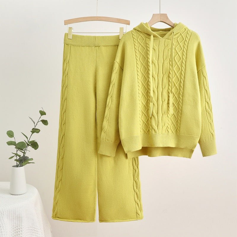 Hooded Drawstring Sweater & Wide Pants Set