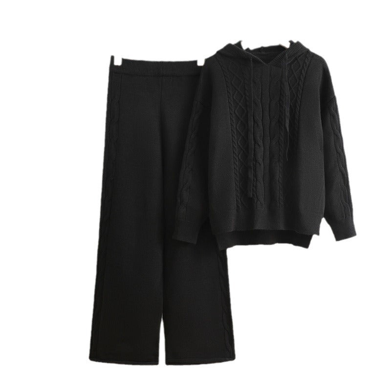Hooded Drawstring Sweater & Wide Pants Set