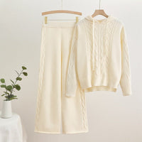 Hooded Drawstring Sweater & Wide Pants Set