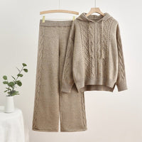 Hooded Drawstring Sweater & Wide Pants Set