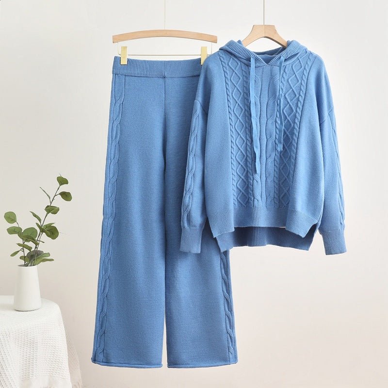 Hooded Drawstring Sweater & Wide Pants Set