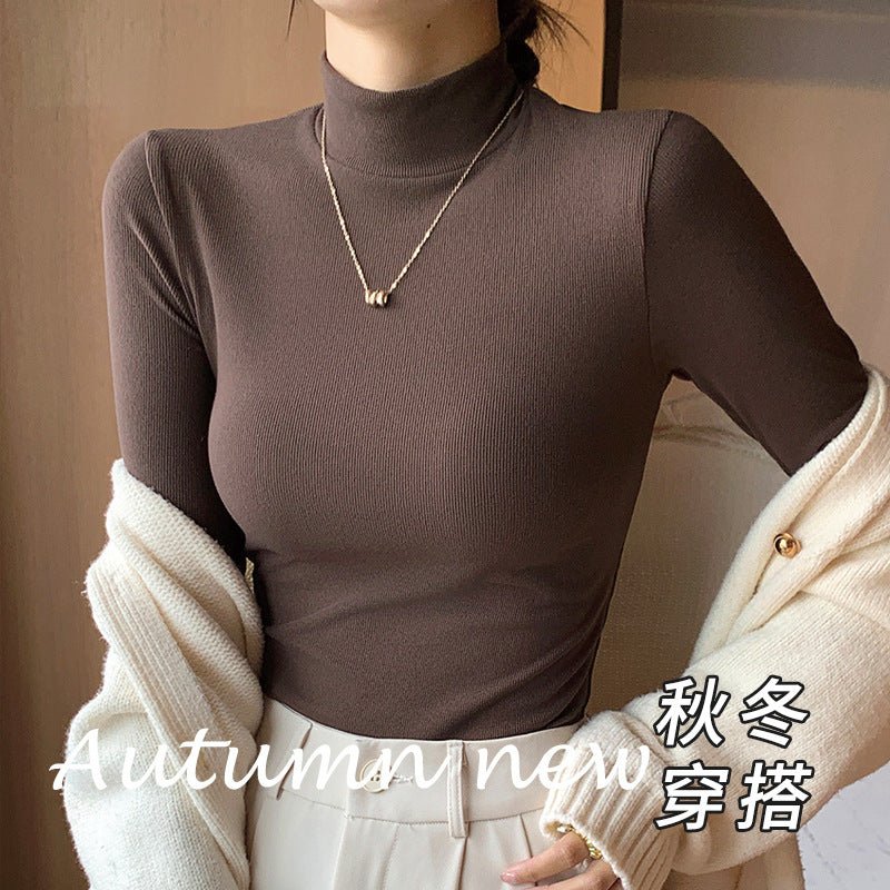 Semi-Turtleneck Bottoming Knit Top