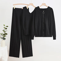 Knit Zipper Jacket, Vest & Wide Pants Set