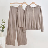 Knit Zipper Jacket, Vest & Wide Pants Set