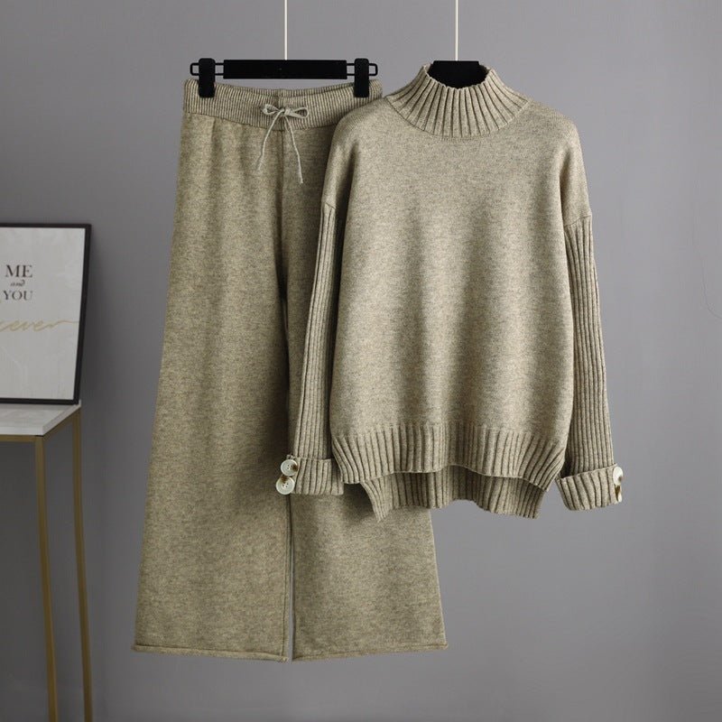 Thick Loose Semi-Turtleneck Knit Set