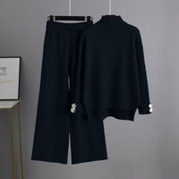 Thick Loose Semi-Turtleneck Knit Set