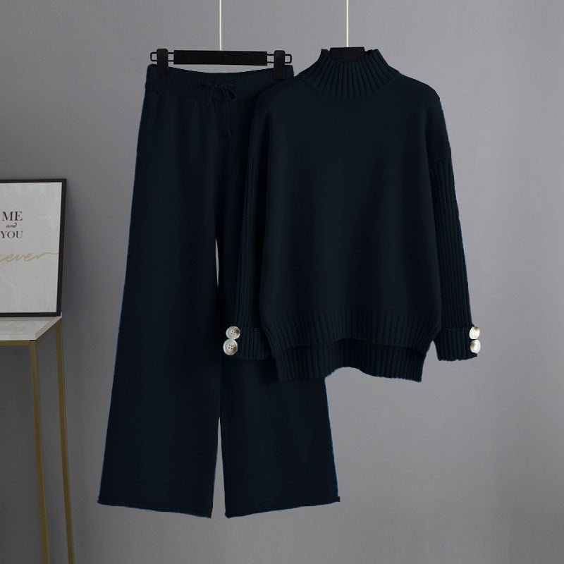 Thick Loose Semi-Turtleneck Knit Set