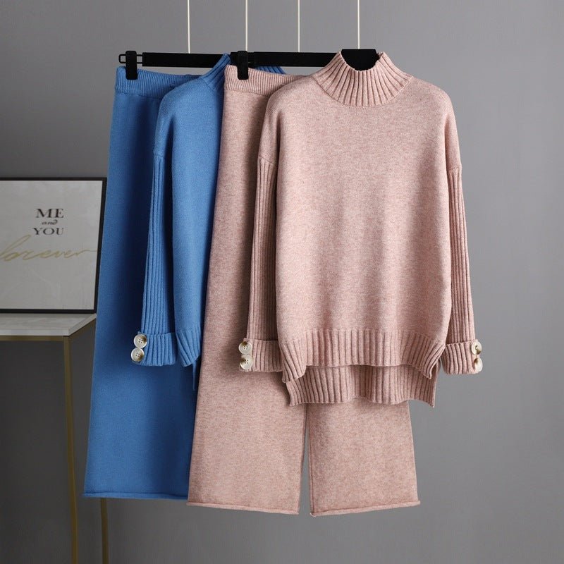 Thick Loose Semi-Turtleneck Knit Set