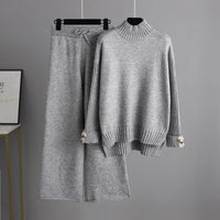 Thick Loose Semi-Turtleneck Knit Set