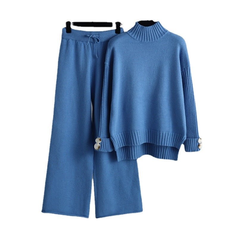 Thick Loose Semi-Turtleneck Knit Set