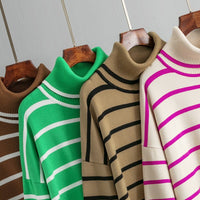 Contrast Striped Turtleneck Pullover