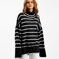 Contrast Striped Turtleneck Pullover