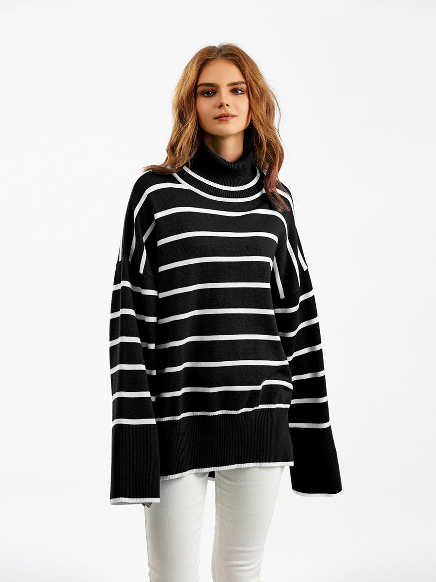 Contrast Striped Turtleneck Pullover