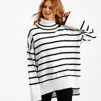 Contrast Striped Turtleneck Pullover