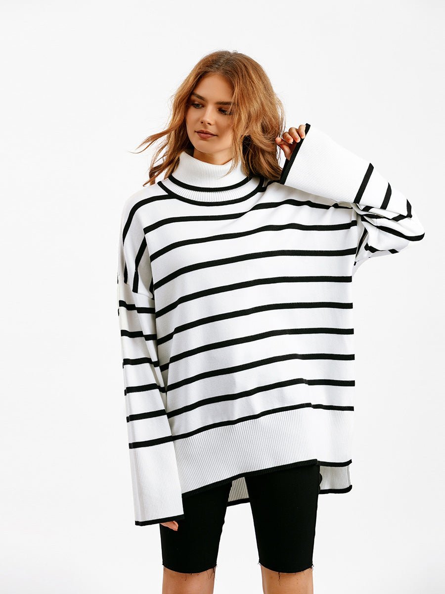 Contrast Striped Turtleneck Pullover