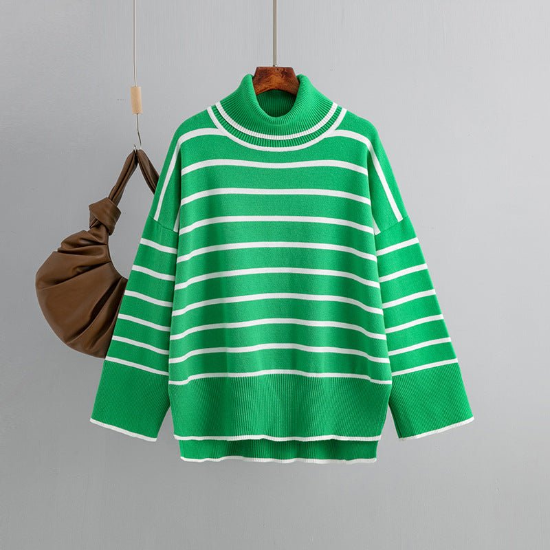 Contrast Striped Turtleneck Pullover