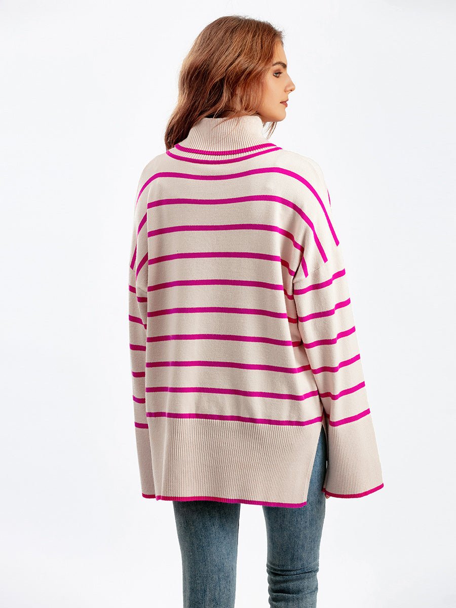 Contrast Striped Turtleneck Pullover