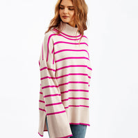 Contrast Striped Turtleneck Pullover