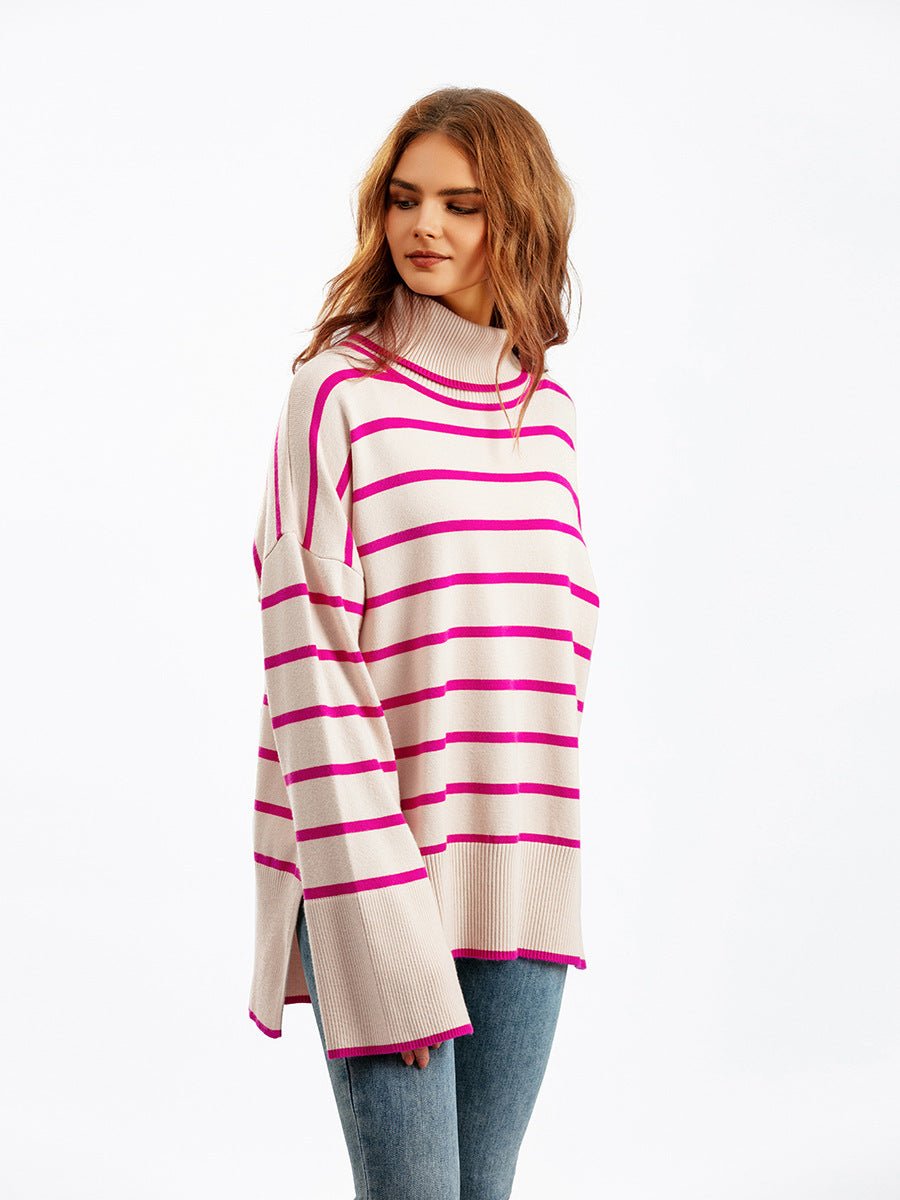 Contrast Striped Turtleneck Pullover