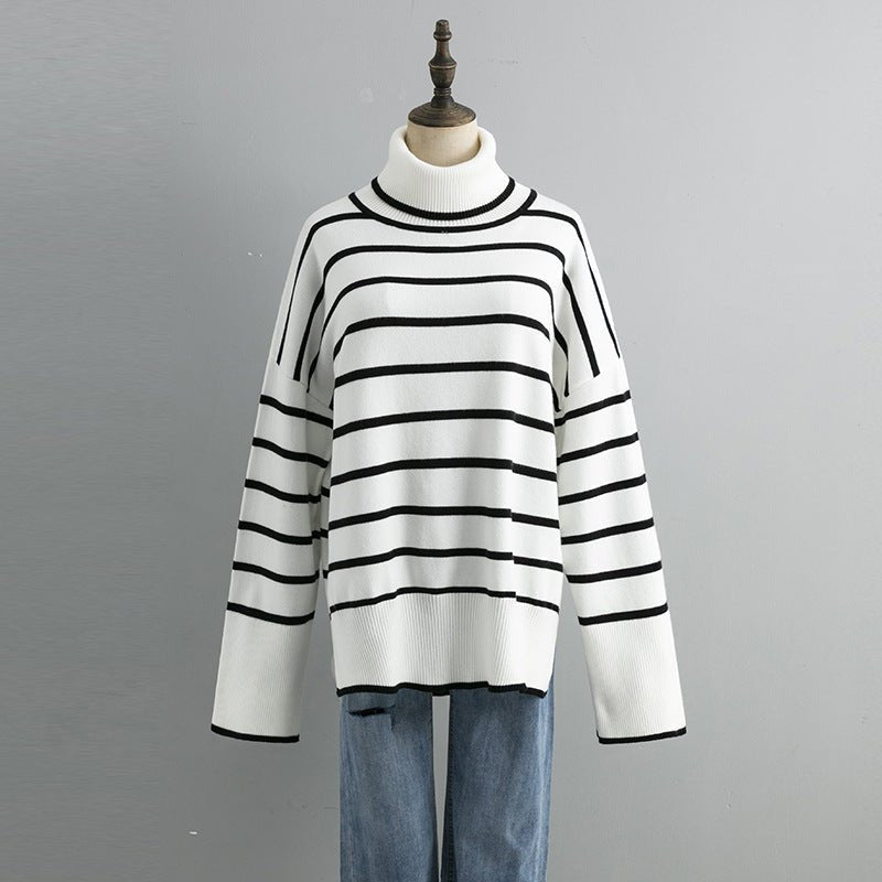 Contrast Striped Turtleneck Pullover
