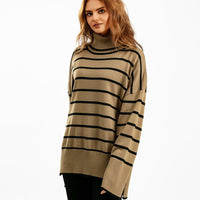 Contrast Striped Turtleneck Pullover
