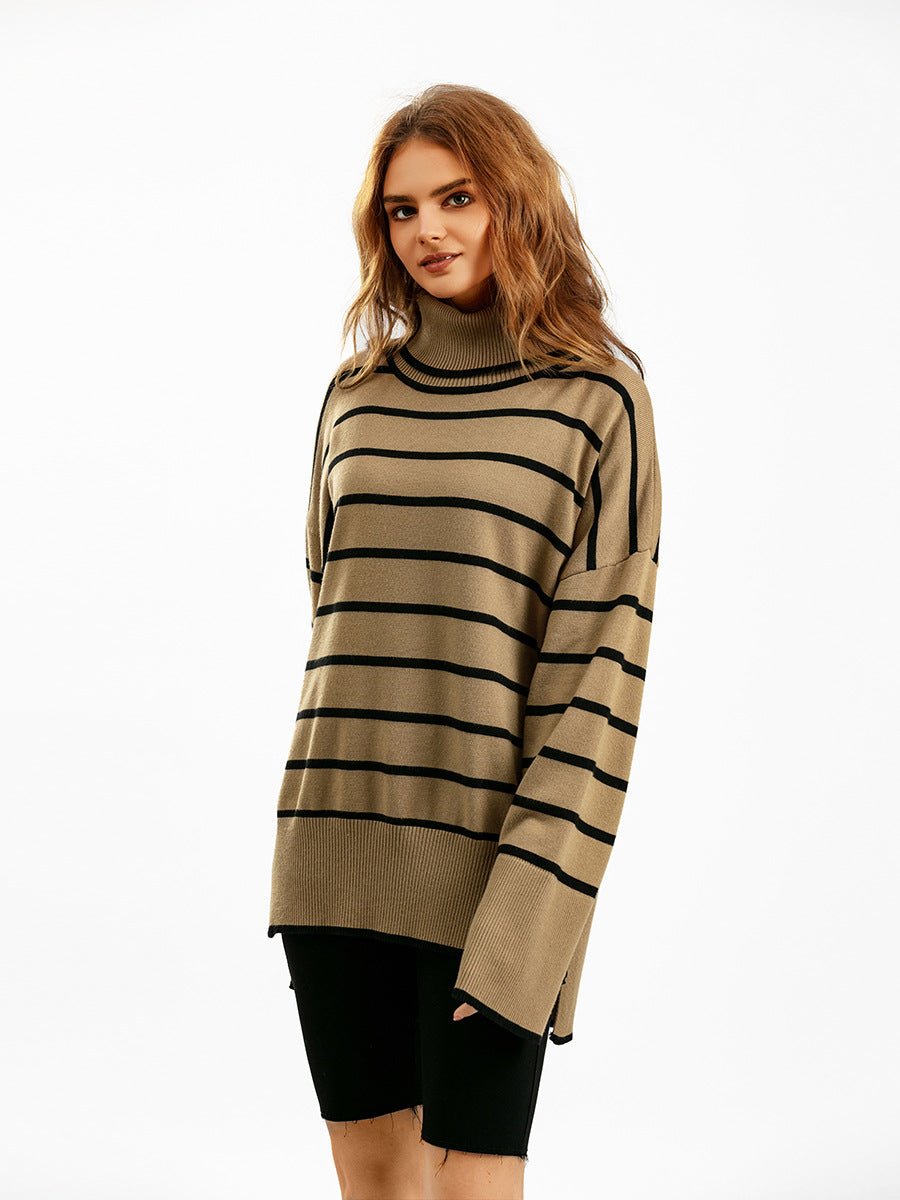 Contrast Striped Turtleneck Pullover