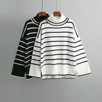 Contrast Striped Turtleneck Pullover