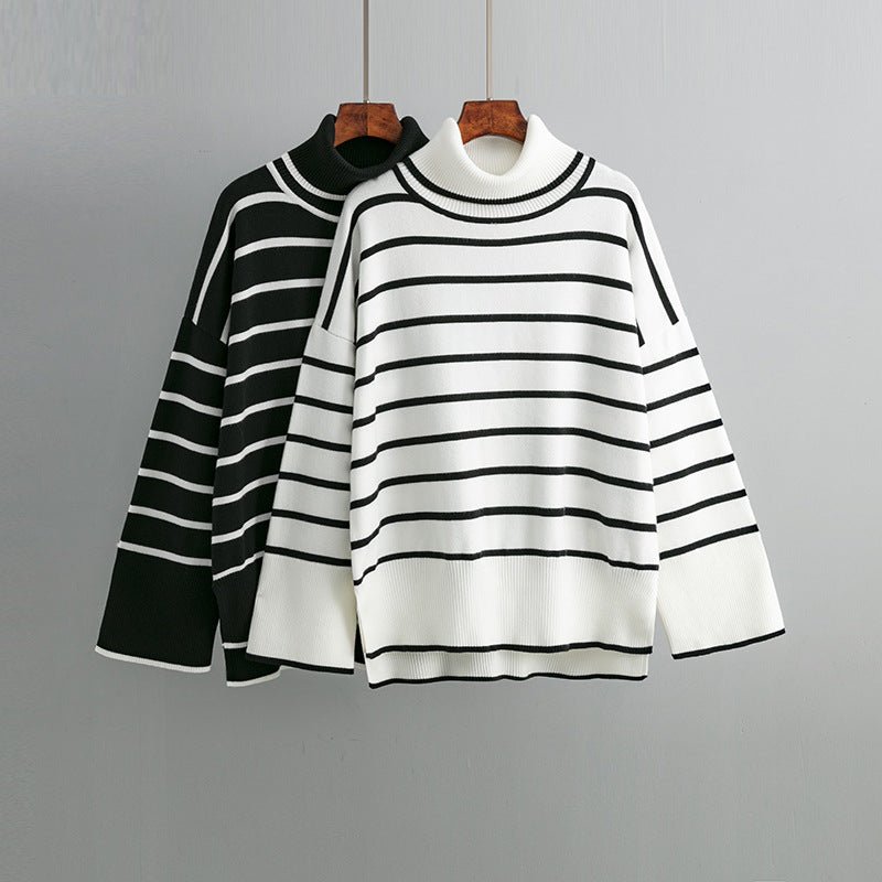 Contrast Striped Turtleneck Pullover