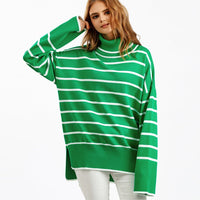 Contrast Striped Turtleneck Pullover