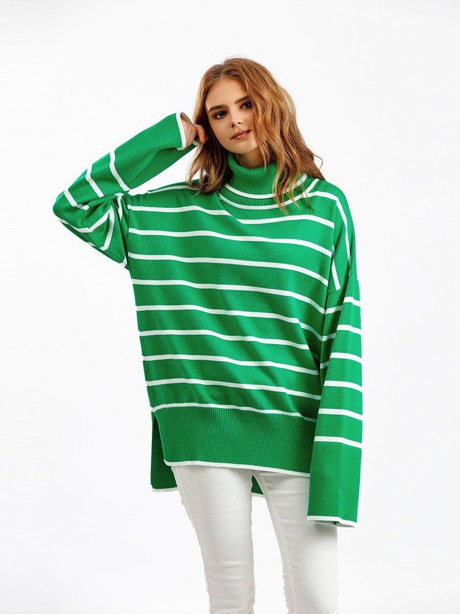 Contrast Striped Turtleneck Pullover